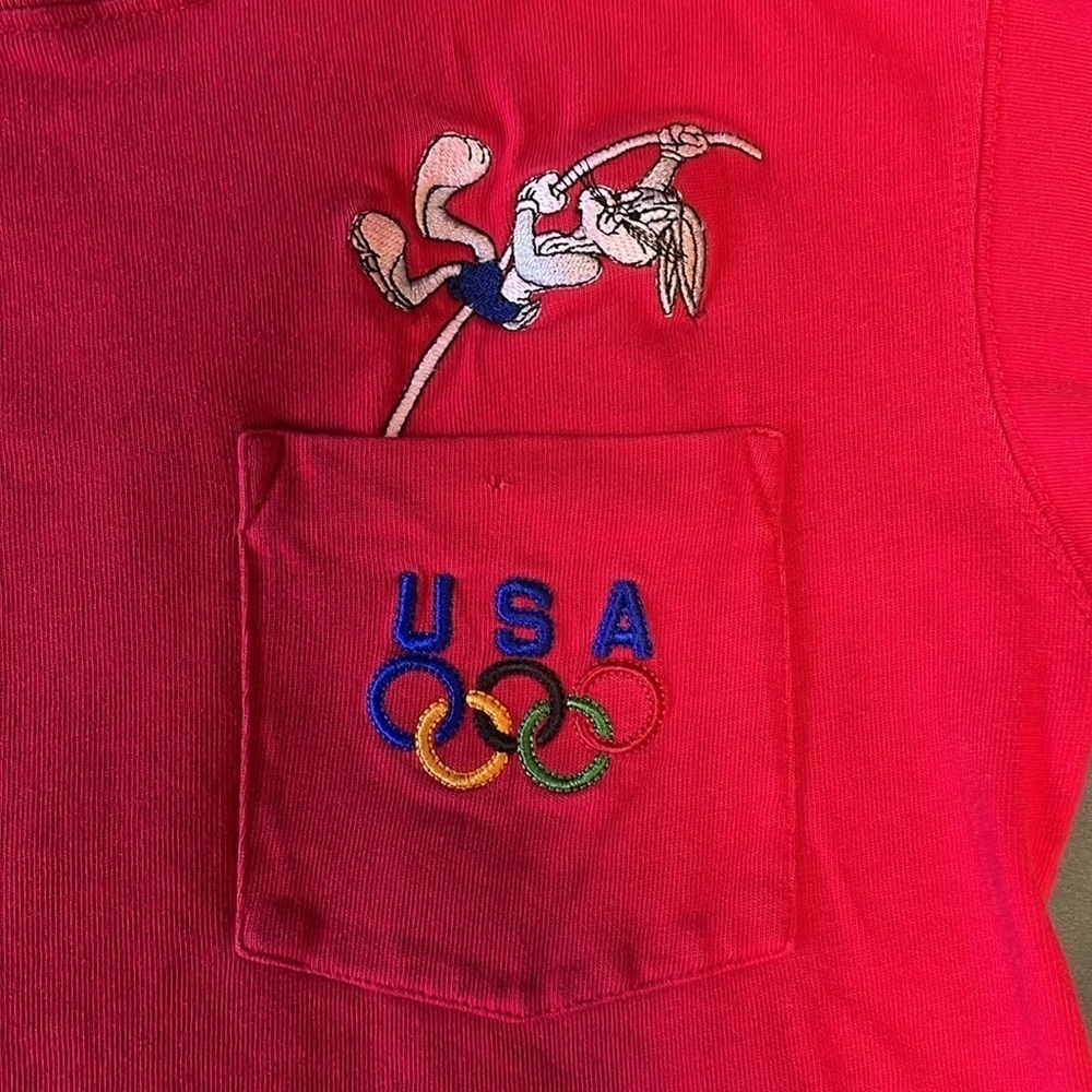 90s Olympics Bugs Bunny Kids T-Shirt SM Red 1996 USA Nostalgia Tee Cartoon